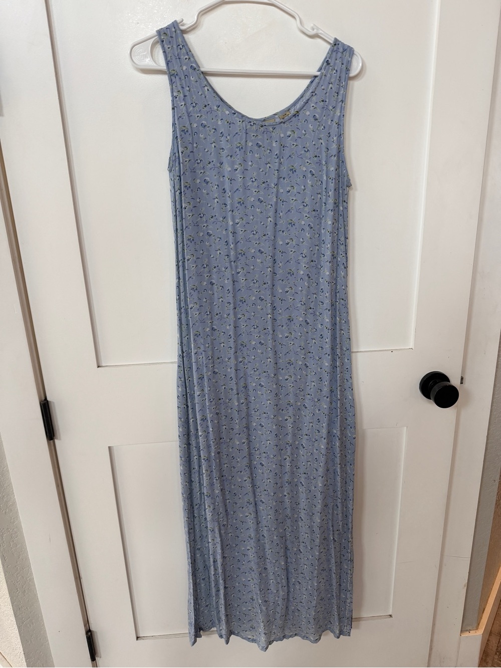 Sacred Threads Vintage 90s Blue Floral Rayon Maxi Dress L Side Slits Boho Cottag